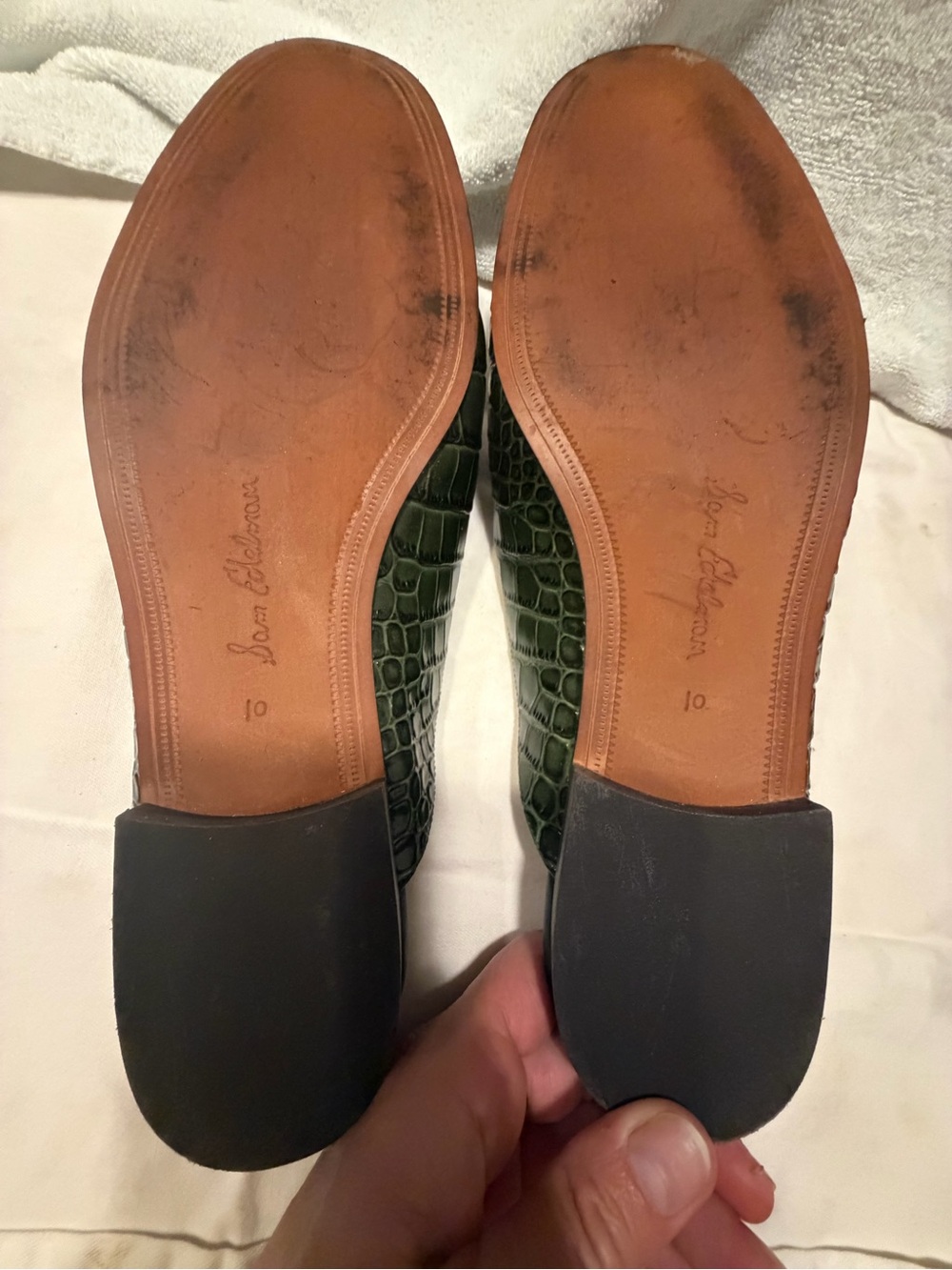 Sam Edelman "Linnie" Green Croc-Embossed Slide Mules with Gold Bit • worn twice! - Picture 7 of 7